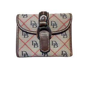 Dooney and Bourke monogram wallet with brown leather trim jacquard trifold snap